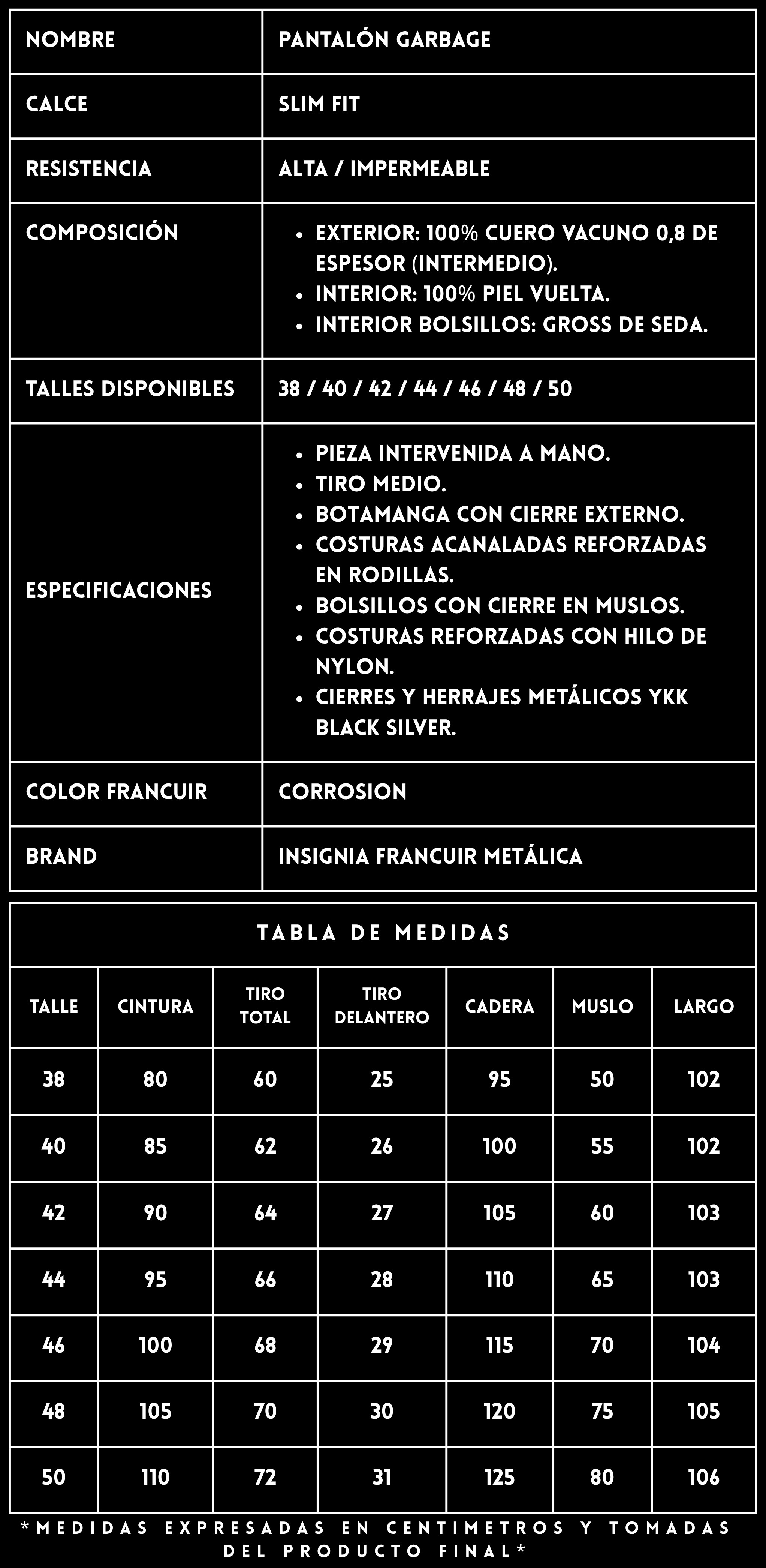 FICHA TÉNICA PANTALÓN DE CUERO GARBAGE CORROSION - FRANCUIR